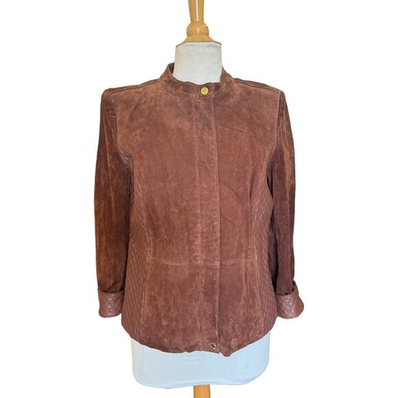 Vintage Leather Moto Jacket Brown Quilted Leather and Suede - Picture 4 of 10